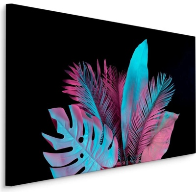 MyBestHome BOX Plátno Neonové Tropické Listy Na Černém Pozadí Varianta: 100x70