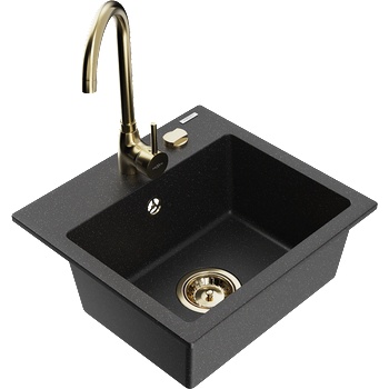 Mexen Milo гранитна мивка с 1 камера и кухненски смесител Telma, черно/сребърно - 6505-73-670200-50 (6505-73-670200-50)