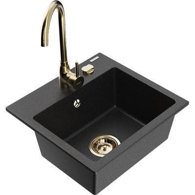 Mexen Milo гранитна мивка с 1 камера и кухненски смесител Telma, черно/сребърно - 6505-73-670200-50 (6505-73-670200-50)