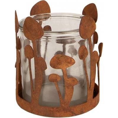 Rustikální rezavý svícen s houbičkami Mushroom Rust - Ø 9*10 cm - Clayre & Eef