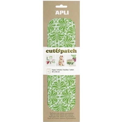 APLI Cut&Patch papír 30 x 50 cm - Zeleno-bílý motiv 3 ks