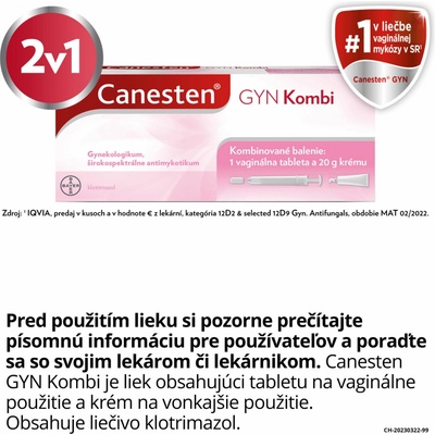 Canesten GYN Kombi tbl.vag. 1 x 500 mg + crm.der. 1 x 20 g