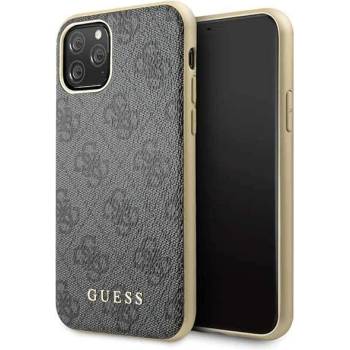 GUESS 4G Collection Leather Hard Case - дизайнерски кожен кейс за iPhone 11 Pro (сив)
