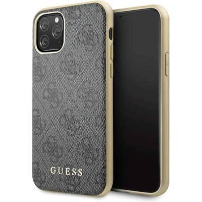 GUESS 4G Collection Leather Hard Case - дизайнерски кожен кейс за iPhone 11 Pro (сив)