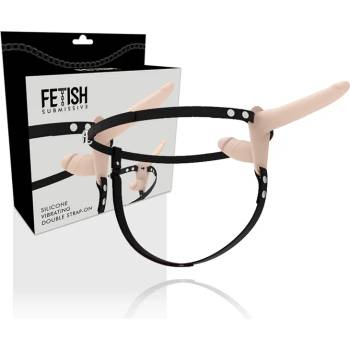 Вибриращ страп-он, двойно проникване, 15см. - Double Strap-on Flesh (D-221277)
