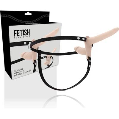 Вибриращ страп-он, двойно проникване, 15см. - Double Strap-on Flesh (D-221277)
