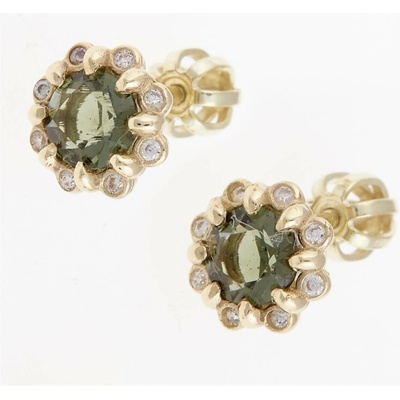 My Moldavite Zlaté náušnice s vltavíny a zirkony AUVZ2125-3