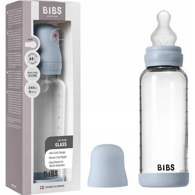 Bibs antikoliková sklenená fľaša so silikón cumlíkom Baby Blue 240ml