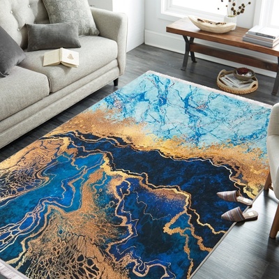 DomTextilu Protišmykový koberec v modrej farbe s abstraktným vzorom 55129
