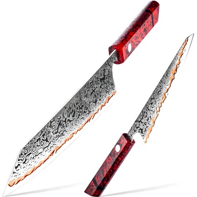 HARAHU Комплект дамаски ножове mi-35100 - 2бр. / Червен kp35100 (mi-35100)