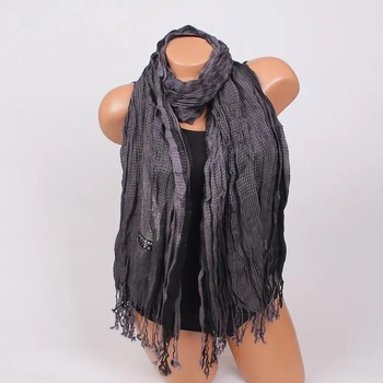 Image 1 of Двуцветен шал с пепитен десен в черно и тъмносиво