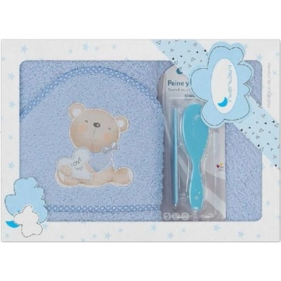 Interbaby Комплект бебешка хавлия с гребен и четка Interbaby - Love you Blue, 100 x 100 cm (P1177-01)