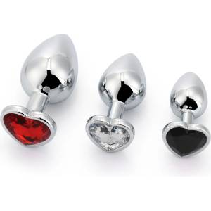 Brutus 3 Size Alu Plug Set with Colored Heart Shaped Stone