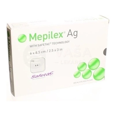Mepilex Ag Obväz na rany mäkký, silikónový, bakteriostatický (6 x 8,5 cm) 5 ks