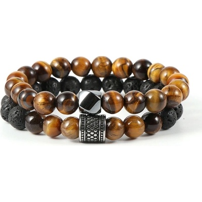 Daniel Dawson Dvojitý náramek Tiziano lávový kámen tygří oko NR2119-0851/22 Hnědá