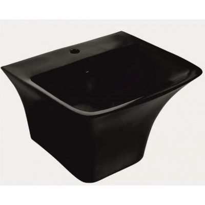 Inter Ceramic Мивка за баня ICC 5345MB, Inter Ceramic, с полуконзола, стенен монтаж, с отвор за смесител и преливник, порцелан, графитено черно, 53x46x39см (5345MB)