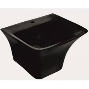 Inter Ceramic Мивка за баня ICC 5345MB, Inter Ceramic, с полуконзола, стенен монтаж, с отвор за смесител и преливник, порцелан, графитено черно, 53x46x39см (5345MB)
