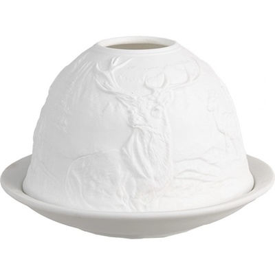 Clayre & Eef Bílý porcelánový svícen na čajovou svíčku jeleni Paollo - Ø 12 * 8 cm - Clayre & Eef