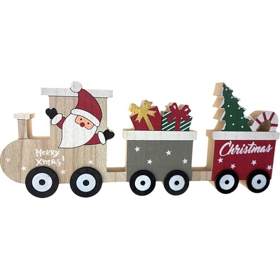 Euro Habitat Vánoční dekorace vláček 30 cm - Santa, dárky a stromeček, dřevěná dekorace na postavení – Hledejceny.cz