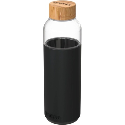 QUOKKA FLOW Sklenená fľaša so silikónovým povrchom BLACK 660ml