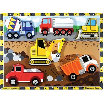 Melissa & Doug Дървен пъзел Melissa & Doug - Строителни машини, 6 части (13726)