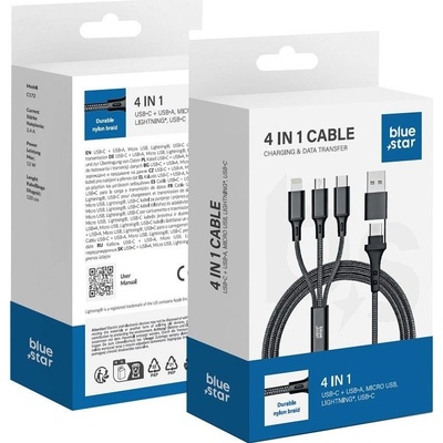 Blue Star C172 4In1 Type C USB A to Micro USB Lightning Type C 2,4A 12W, 1,2m, černý