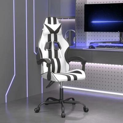 vidaXL Otočná herní židle bílá a černá umělá kůže 349529