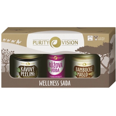 Purity Vision Wellness Bambucké maslo BIO 110 ml + Ružová voda zo vzácnej damašskej ruže 50 ml + Bio Kávový peeling 120 g darčeková sada