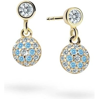 Danfil dětské náušnice C2150 ze žlutého zlata s kamínky Arctic Blue zapínání puzeta