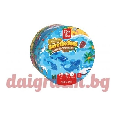 Hape Настолна игра Спаси моретата, Магнитна игра за риболов 2 в 1, 22 части, hape e1104 (h1104)