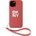DKNY Stack Logo Wrist Strap Leather Hard Case - дизайнерски кожен кейс с връзка за носене за iPhone 13 (червен)