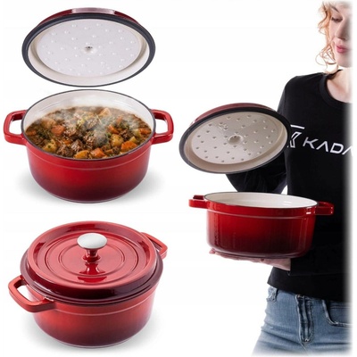 Kadax Hrnec tradiční litinový smaltovaný 4,5 l červený 23 cm s poklicí
