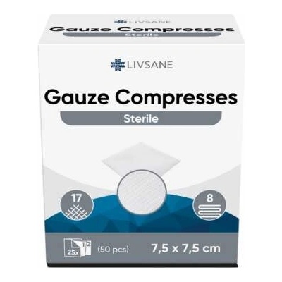 LIVSANE Sterilné gázové tampóny 7,5 x 7,5 cm 50 ks