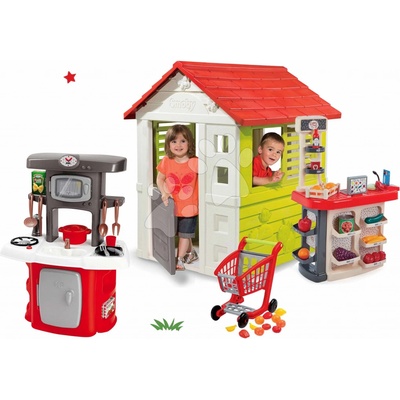 Smoby Set domček Lovely s kuchynkou a obchod supermarket s nákupným vozíkom