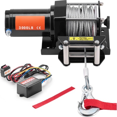 SucceBuy Elektrický 3000 lb, 12 V DC, na ťahanie ATV/UTV, 39 ft oceľové lano, IP55 vodotesný, valčekové vedenie kábla, káblové diaľkové ovládanie, použitie v teréne