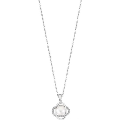 Lotus Silver Nežný strieborný náhrdelník s čírymi zirkónmi a syntetickou perlou LP3094-1 / 1