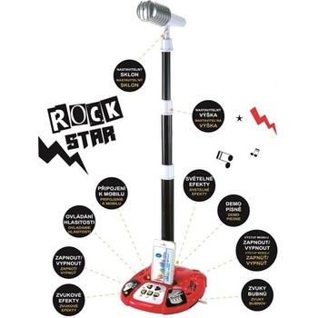 Teddies Mikrofon karaoke ROCK STAR plast na baterie se světlem se zvukem v krabici 23x45x8cm