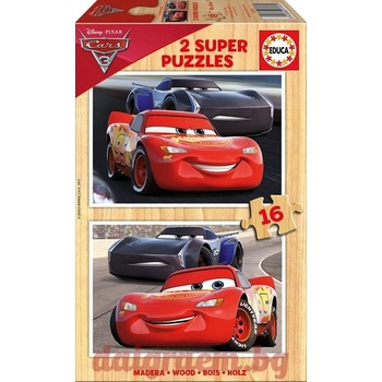 Educa Дървен пъзел educa 17172 - 2 х 16 части - Колите 3 (edu17172)