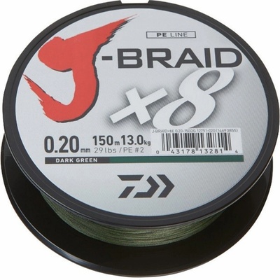 Daiwa šňůra J-Braid X8 150m 0,22mm 17kg Dark Green