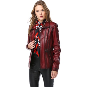 Jacket Club Дамско сако от естествена кожа yb-2129 - Бордо #318848 (318848_Червен)