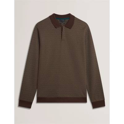 Ted Baker Блуза с яка Ted Baker Men's Jacquard Long Sleeve Polo Shirt - Brown-Tan