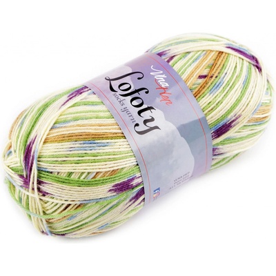 Pletací příze Lofoty samovzorovací / ponožkovka 100 g, střední, 10 (7813) zelená