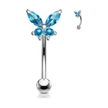 Šperky4U piercing do obočí motýlek, tyrkysové zirkony OB0004-Q