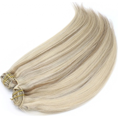 Clip in maxi set 43cm pravé ľudské vlasy REMY 140g PLATINA / SVETLO HNEDÁ
