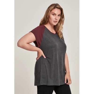 Urban Classics Дамска тениска с реглан ръкави Urban Classics в графит и червено charcoal/redwineUB-TB1913-02252 - Графит, размер 4XL