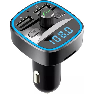 Techsuit FM трансмитер - Techsuit JamLink (MFM2) - Dual USB, SD карта, син LED ринг, ултракомпактен - Черен