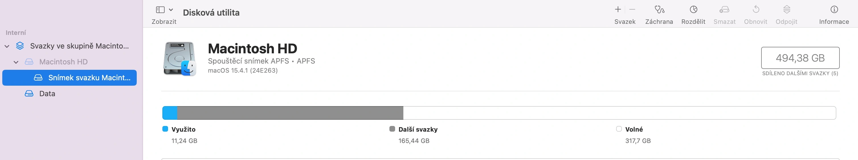 Screenshot Disková utilita v macOS