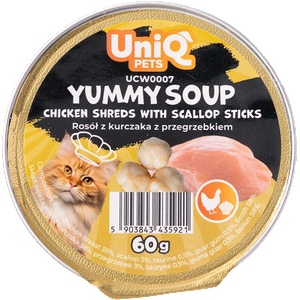 Uniq Pets Cat Soup Chicken Shreds with scallop sticks 60g - пилешка супа с миди