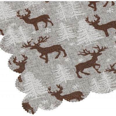 SPRINGOS Vánoční ubrus 186x35 cm Sobi a Stromky šedo-hnědý CA0616-XG