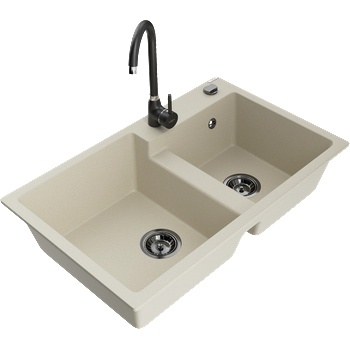 Mexen Tomas гранитна мивка с 2 отделения с кухненски смесител Telma, бежов - 6516-69-670200-70 (6516-69-670200-70)